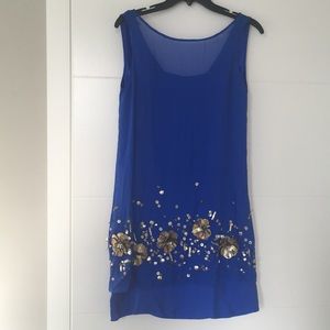 Badgley Mischka Blue embroidered cocktail dress